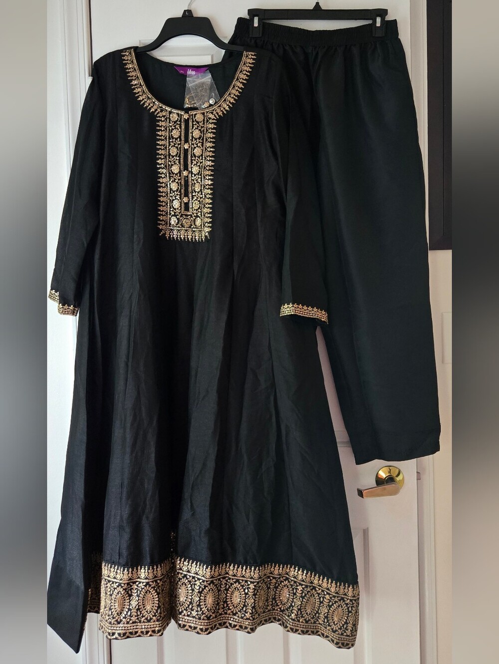 Libas Black Gold Embroidered Anarkali Kurta Set Dupatta Indian Size Xxl - Picture 8 of 9